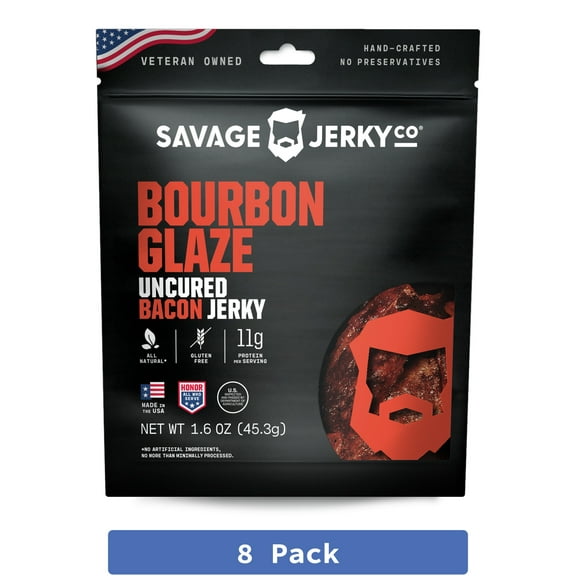 Savage Jerky Co Bourbon Glaze Jerky 1.6 oz Pack Of 8