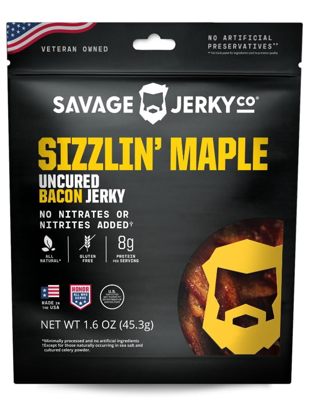Savage Jerky Co Jerky SVG Sizzlin Maple Bacon 1.6 oz (Pack of 8)