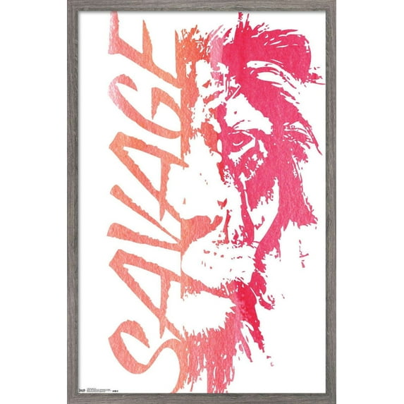Savage Lion Wall Poster, 22.375" x 34", Framed