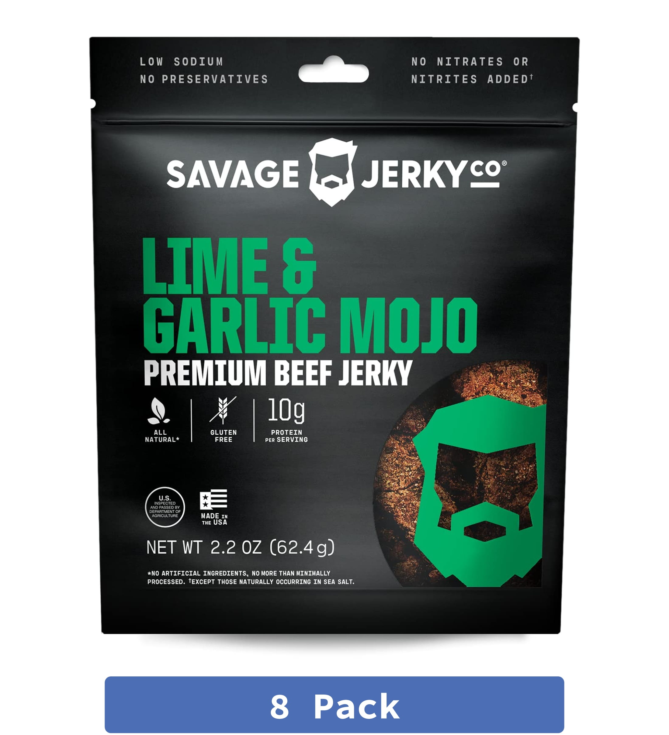 Savage Mojo Lime & Garlic Jerky 2.2 oz Pack Of 8