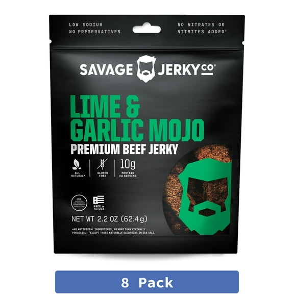 Savage Mojo Lime & Garlic Jerky 2.2 oz Pack Of 8