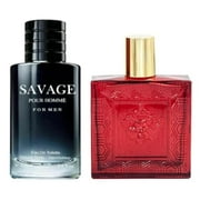 Savage Pour Home & Versatile Red Flame For Men, Eau De Toilette Natural Spray, (Inspired By Sauvage & Versase Red Flame) 3.4Oz Fl Oz/100Ml Each