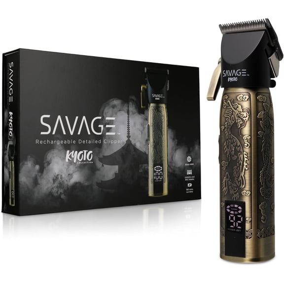 Savage Professional Hair Clippers for Men, Diamond-Like-Carbon Fixed Blade, Ceramic Moving Blade, Zinc Alloy Body, 180 Minute Runtime, LCD Screen, 7500/9000 RPM Settings, 4 Adjustable Cutting Lengths