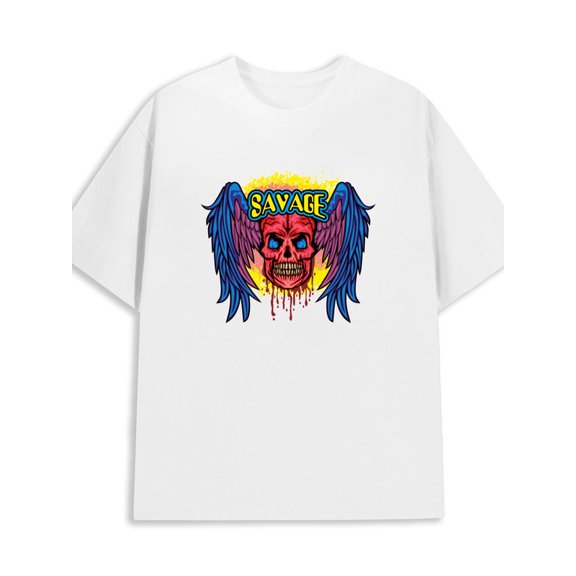 Savage Skull Tee for men 180G 100% Cotton white Original Unisex Shirt Crewneck tshirts Casual Unisex Shirt Crewneck tshirts Classic Unisex Shirt Printed tshirts