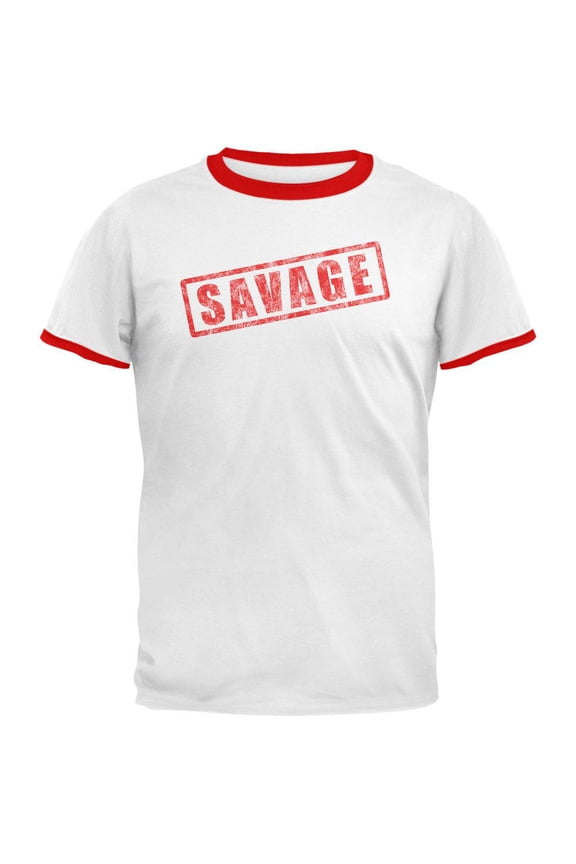 Savage Stamp Red Mens Ringer T Shirt White-Red SM