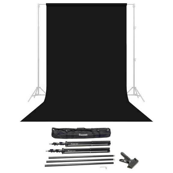 Savage Widetone Seamless Background Paper, 86" wide x 36', Black #20 - Bundle With Flashpoint 10' Background Support System Air Cushioned, Flashpoint Clip Clamp with 2" Jaw