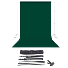 Savage Widetone Seamless Background Paper, 86" wide x 36' Evergreen, #18 - Bundle With Flashpoint 10' Background Support System Air Cushioned, Flashpoint Clip Clamp with 2" Jaw