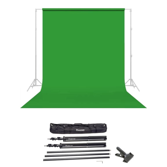 Savage Widetone Seamless Background Paper, 86" wide x 36' Tech Green, #46 - Bundle With Flashpoint 10' Background Support System Air Cushioned, Flashpoint Clip Clamp with 2" Jaw