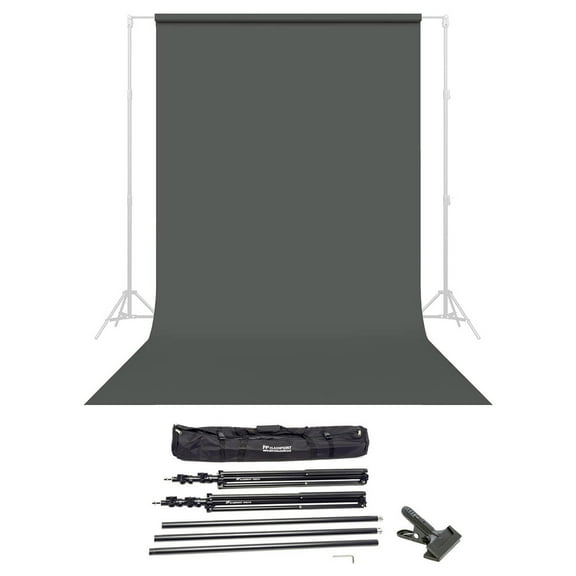 Savage Widetone Seamless Background Paper, 86" wide x 36' Thunder Gray, #27 - Bundle With Flashpoint 10' Background Support System Air Cushioned, Flashpoint Clip Clamp with 2" Jaw