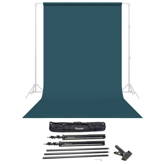 Savage Widetone Seamless Background Paper, 86" wide x 36' Ultramarine, #5 - Bundle With Flashpoint 10' Background Support System Air Cushioned, Flashpoint Clip Clamp with 2" Jaw