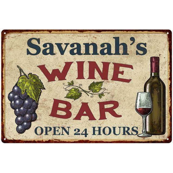 Savanah's Rustic Wine Bar Sign Wall Decor Kitchen Gift 12 x 18 Matte Finish Metal 112180056785