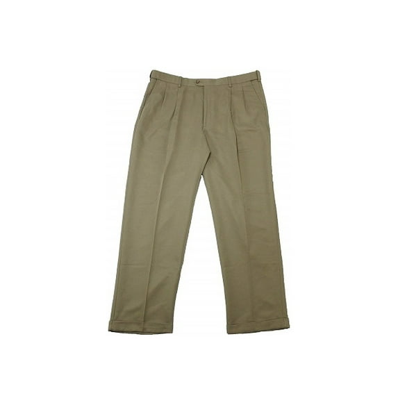 Savane Mens Size 36 x 34 Comfort Waist Microfiber Performance Pleated Dress Pants, Khaki