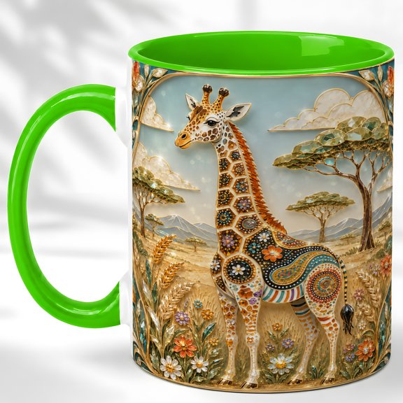 Savanna Giraffe Coffee Mug, Boho Animal Mug, Ceramic 11 oz