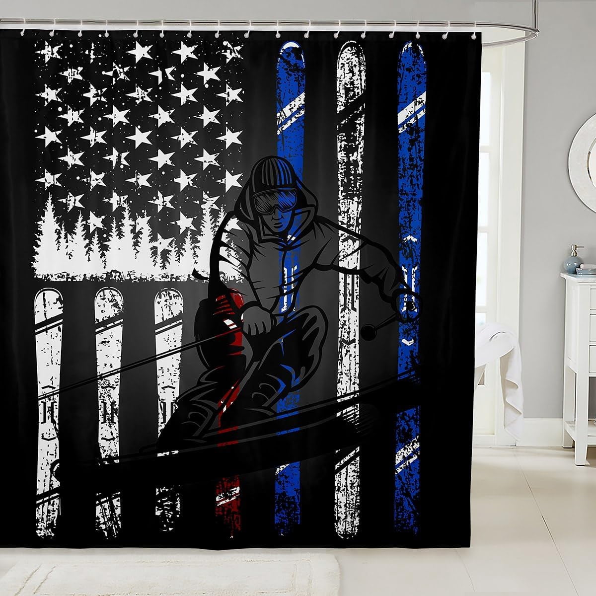 African Elephant Shower Curtain - Grey Wildlife Safari Bathroom Decor With Hooks, 70x70 Inches, Polyester Fabric