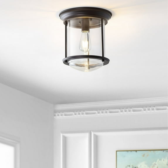 JONATHAN Y Savannah 10.25" Metal/Glass LED Flush Mount, Oil Rubbed Bronze, JYL7440B