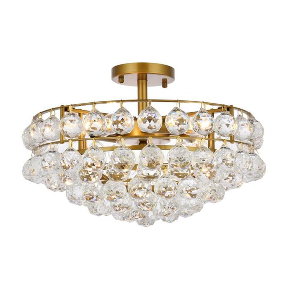 Savannah 18'' Brass and Crystal 5-Light Flush Mount