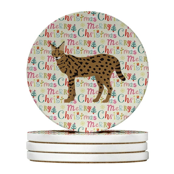 Savannah #3 Cat Christmas Large Sandstone Coasters Pack of 4 4 in x 4 in