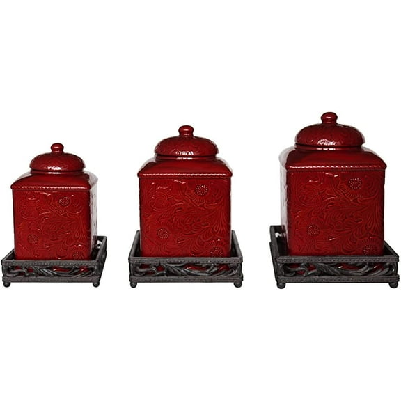 Savannah Canister Set with Base, Red