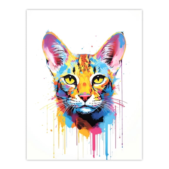 Savannah Cat Lover Gift Pet Portrait Orange Blue Pink Artwork Painting Large Wall Art Poster Print Thick Paper 18X24 Inch
