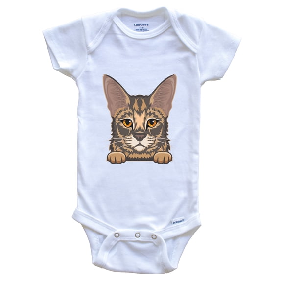 Savannah Cat Popping Up Fun Savannah Kitten Baby Bodysuit, 3-6 Months White