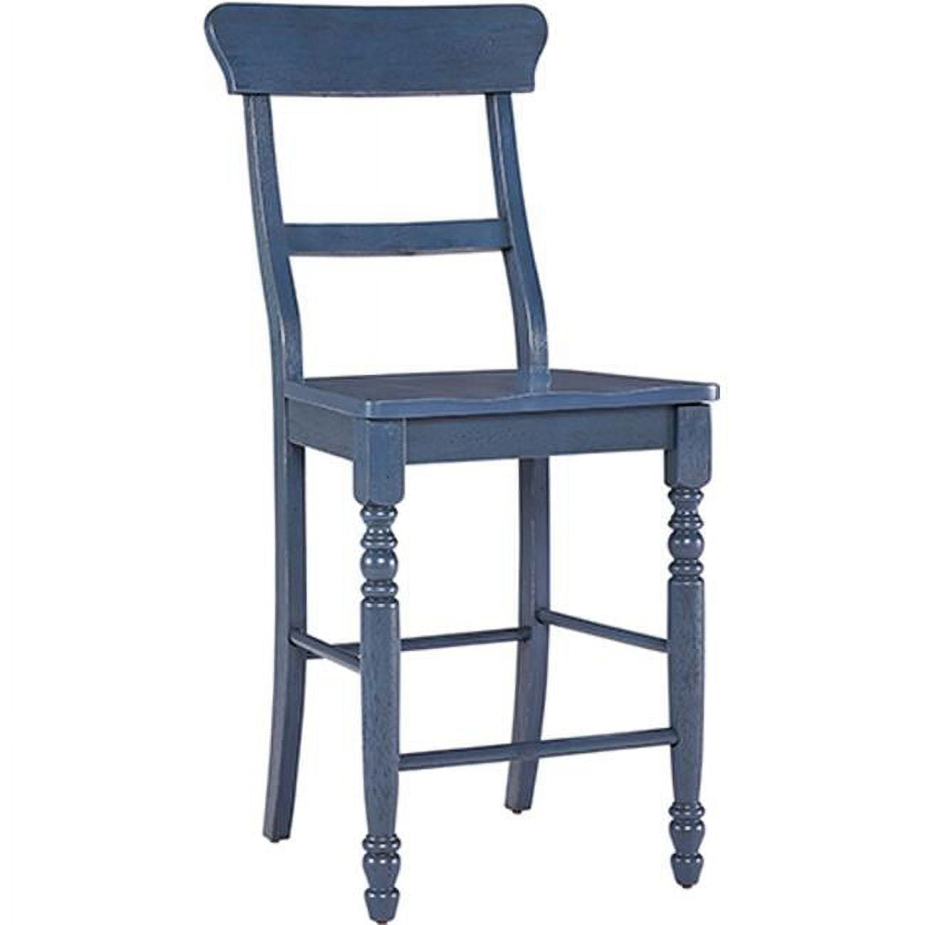 Transitional Navy Ladderback Wood Counter Stools, Set of 2