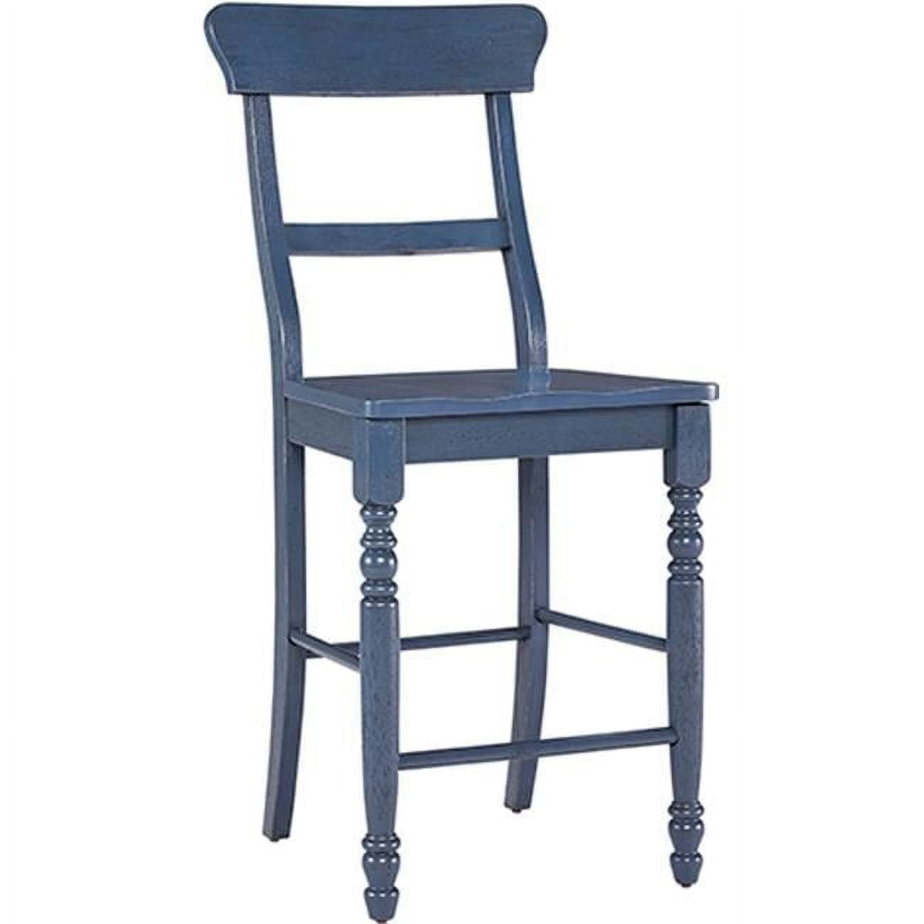 Transitional Navy Ladderback Wood Counter Stools, Set of 2
