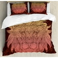 thumbnail image 1 of Savannah Duvet Cover Set, Patterned Ornate Lion Head with Digital Featuring Totem Zoo Wild Bohemian, Decorative 3 Piece Bedding Set with 2 Pillow Shams, Calking Size, Maroon and Yellow, by Ambesonne, 1 of 3