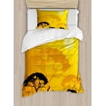 thumbnail image 1 of Savannah Duvet Cover Set, Wildlife Animals Sun Beams Trees Print Art Silhouettes Sunset Shadow, Decorative 2 Piece Bedding Set with 1 Pillow Shams, Twin Size, Earth Yellow Dark Brown, by Ambesonne, 1 of 3