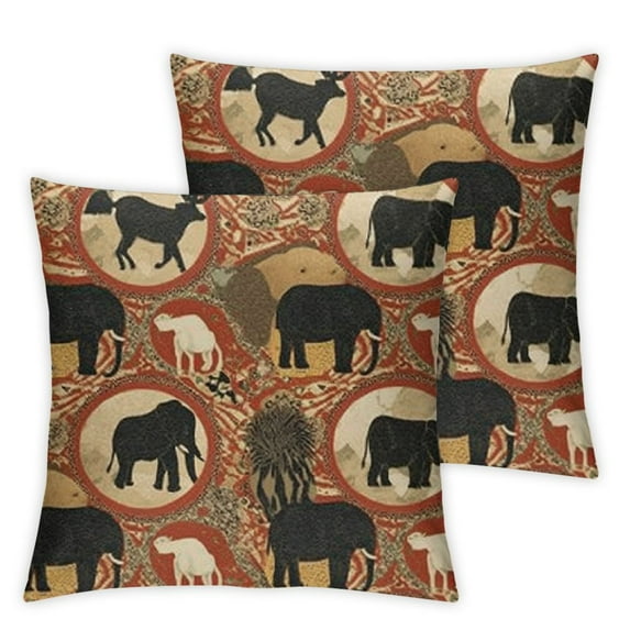 Savannah Fluffy Throw Pillow Cushion Cover, Medallion Pattern of Monkey Giraffe Lion African Inspired Ethnic Design, Decorative Square Accent Pillow Case,Mustard and Brown