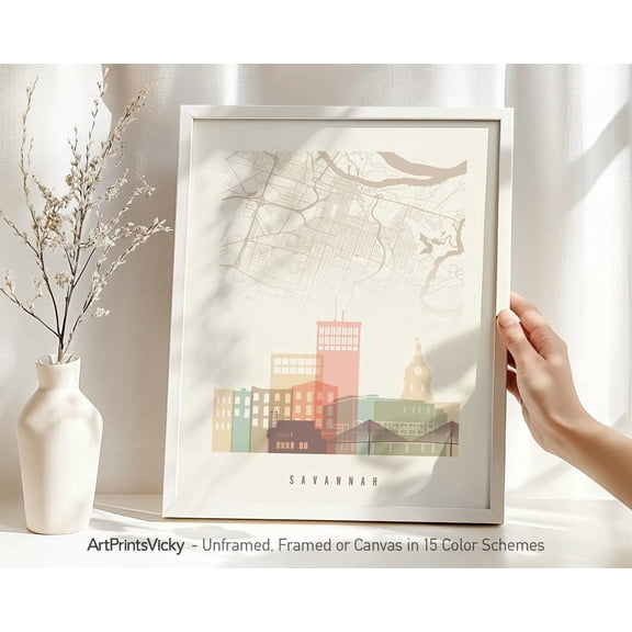 Savannah Ga Map City For Home Poster, Distinctive Travel Inspired Theme For Home And Living Room Decor