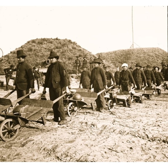 Savannah Ga. vicinity. Sherman's troops removing ammunition from Fort McAllister in wheelbarrows Poster Print (18 x