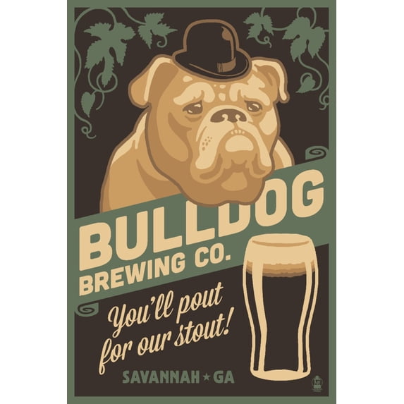 Savannah, Georgia, Bulldog, Retro Stout Beer Ad (12x18 Wall Art Poster, Room Decor)