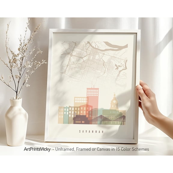 Savannah Georgia City Map Wall Art Poster