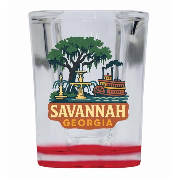 Savannah Georgia Vintage Design Souvenir 2 oz Square Shot Glass – Red