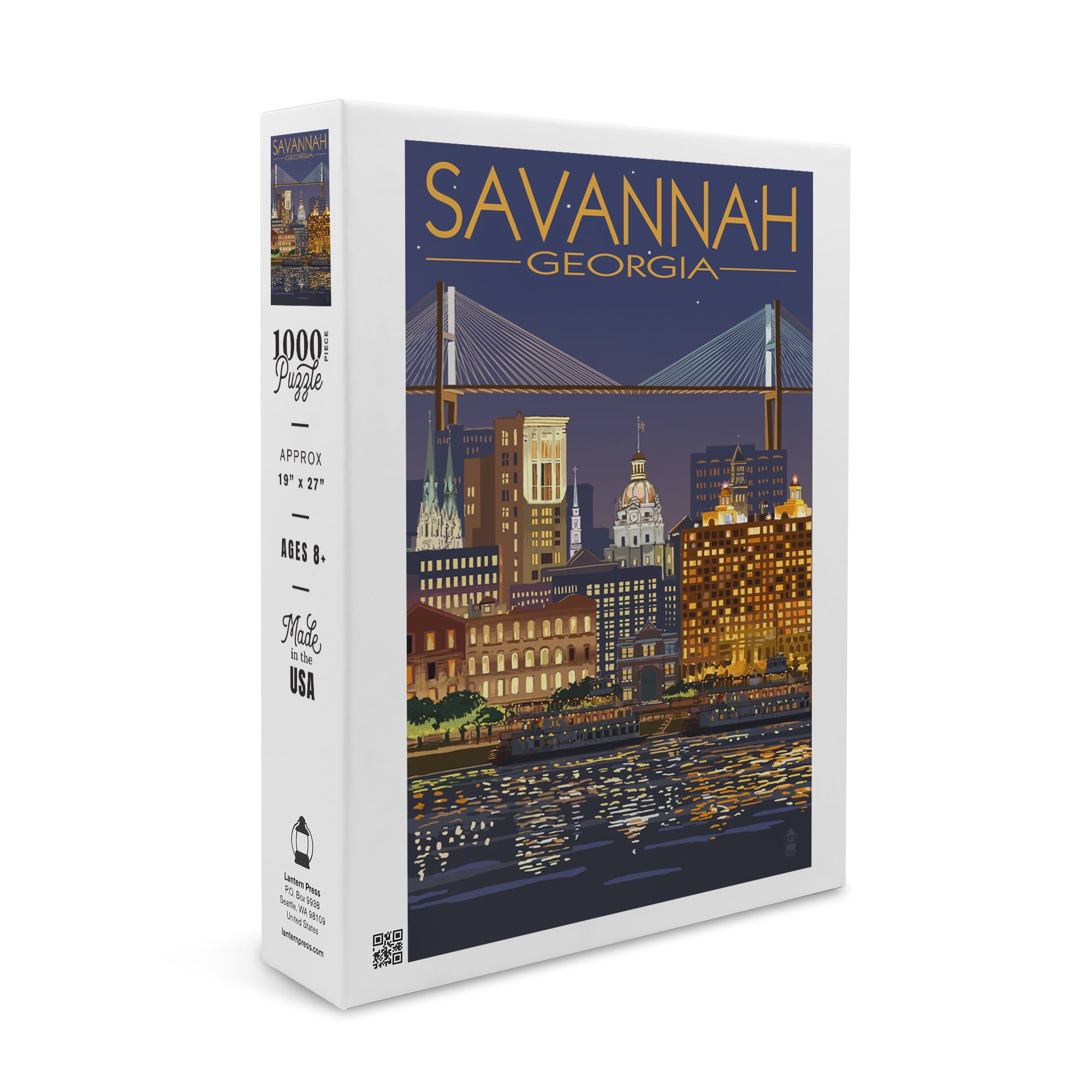 Savannah, Georgia at Night (1000 Piece Puzzle, Size 19x27, Challenging ...