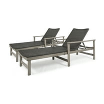 Savannah Outdoor Acacia Wood and Wicker Chaise Lounges, Set of 2, Light Gray and Mixed Black