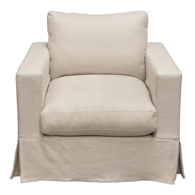 Savannah Sand Linen Slipcovered Armchair with Eucalyptus Wood Legs
