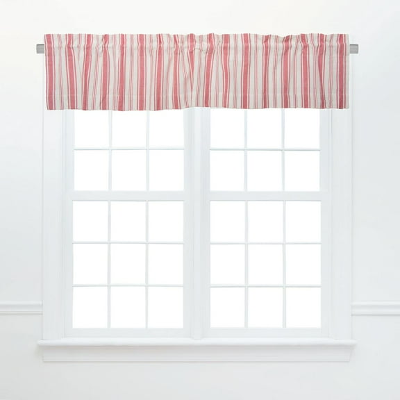 Savannah Stripe Red 100% Cotton Set of 2 Window Valances 15" x 72"