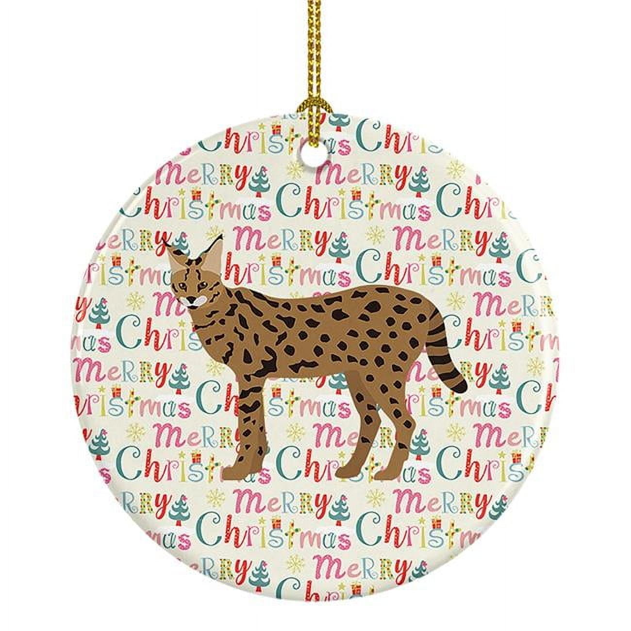 Savannah #3 Cat Christmas Ceramic Ornament 2.8 in x 2.8 in