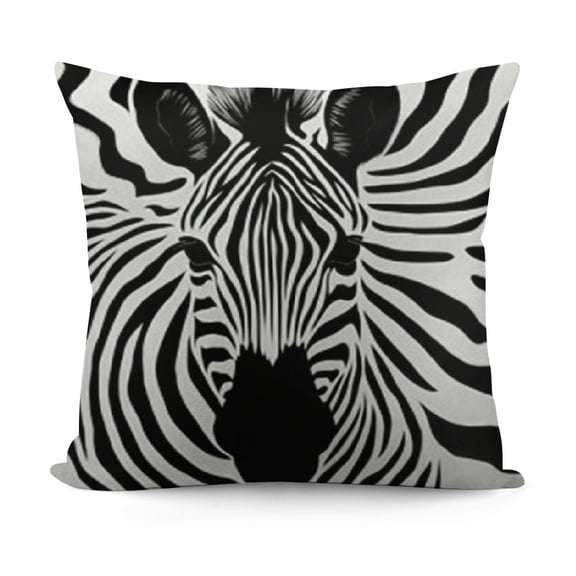 Savannah Throw Pillow Cushion Cover, Monochrome Illustration of Map Zebra's Camouflage Stripes Patterns Cultural Print, Decorative Square Accent Pillow Case, , Black White