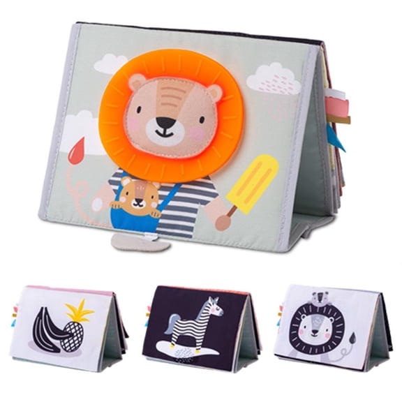 Taf Toys Savannah Infant Tummy-time Soft Crinkle Activity Book with Huge Baby Safe Mirror, 3D Activities, Textures and a Soft Baby Teether