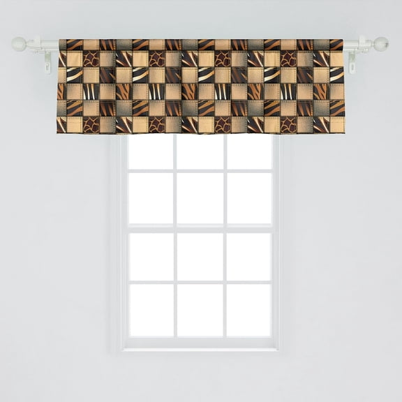 Savannah Window Valance, Earthy Jeans Denim Inspired Patchwork in Giraffe and Zebra Design Art Print, Rod Pocket Curtain Valances for Kitchen Bedroom, 54" X 18", Black Brown