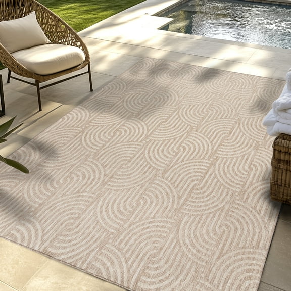 Savara Nima Indoor/ Outdoor Polypropylene Beige Flat Weave Area Rug, 5x8
