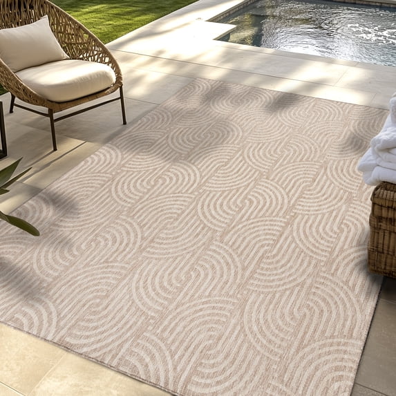 Savara Nima Indoor/ Outdoor Polypropylene Beige Flat Weave Area Rug, 8x10