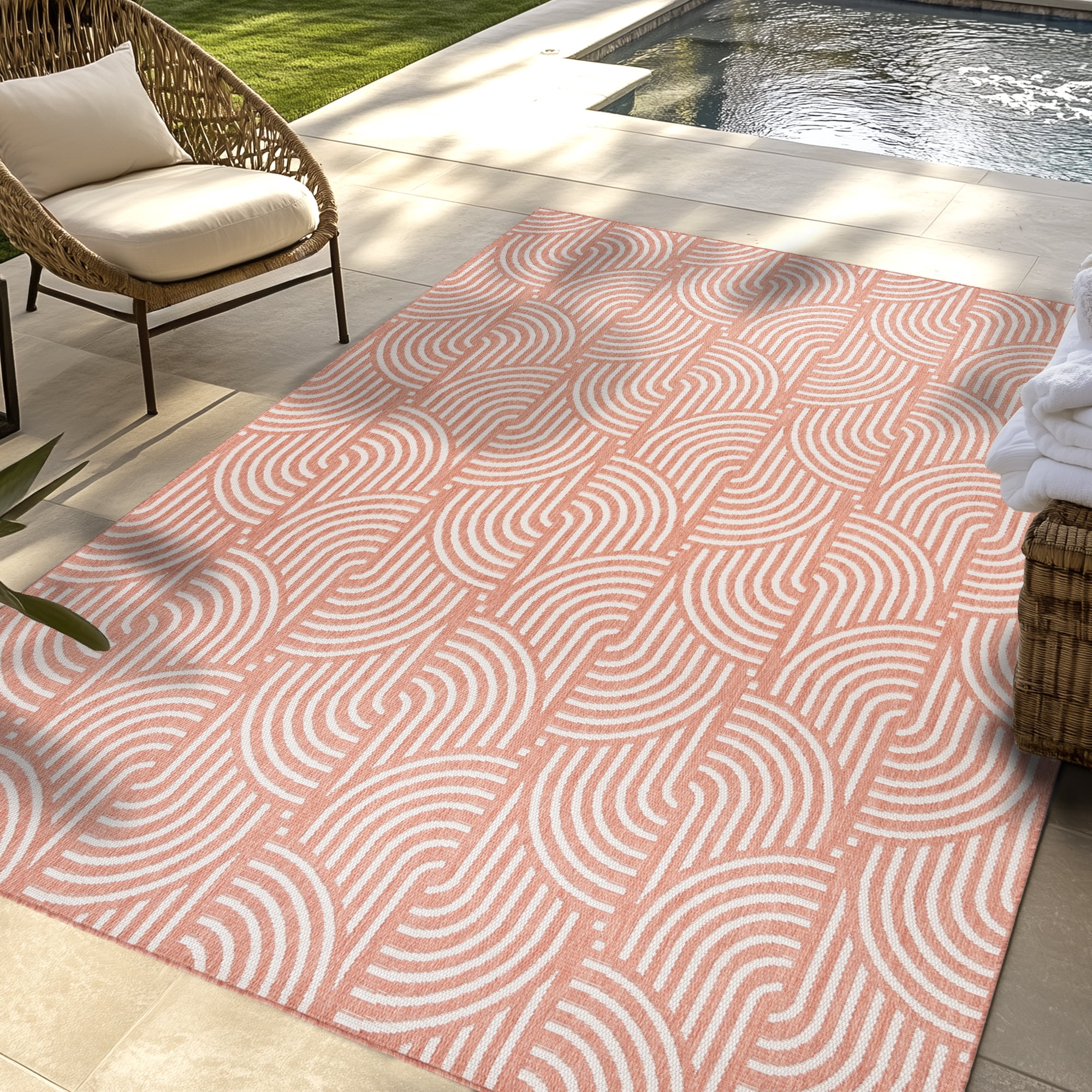 Savara Nima Indoor/ Outdoor Polypropylene Coral Flat Weave Area Rug, 9x13