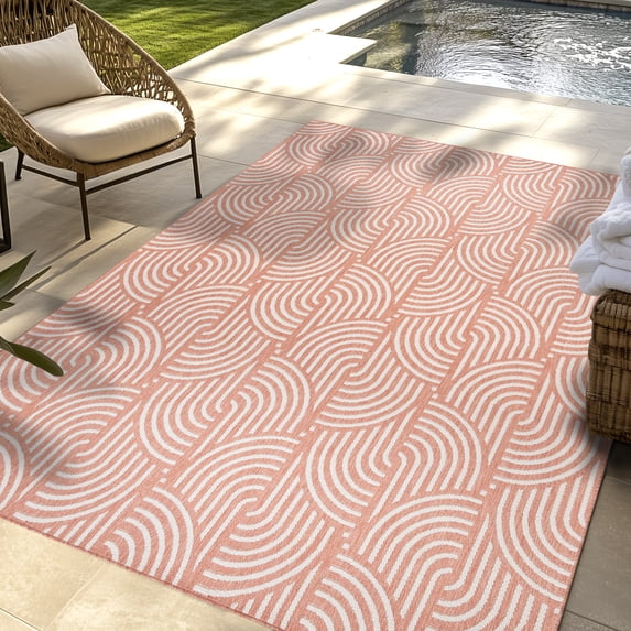 Savara Nima Indoor/ Outdoor Polypropylene Coral Flat Weave Area Rug, 9x13