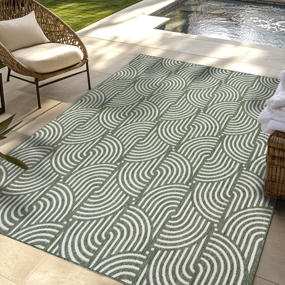 Savara Nima Indoor/ Outdoor Polypropylene Green Flat Weave Area Rug, 5x8