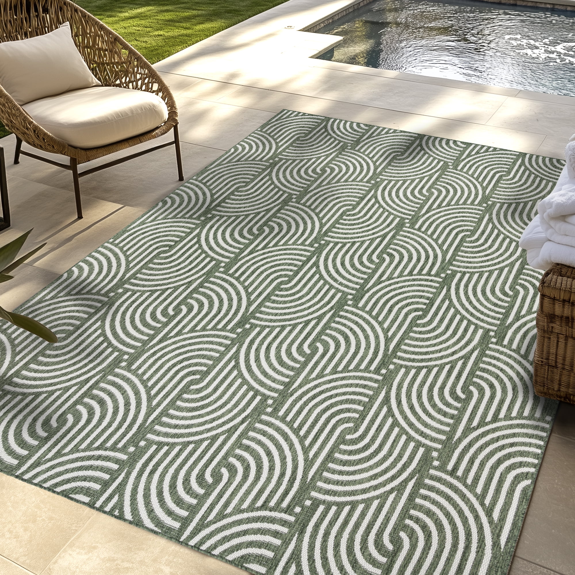 Savara Nima Indoor/ Outdoor Polypropylene Green Flat Weave Area Rug, 6x9