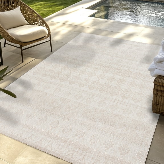 Savara Talina Indoor/ Outdoor Polypropylene Beige Flat Weave Area Rug, 5x8