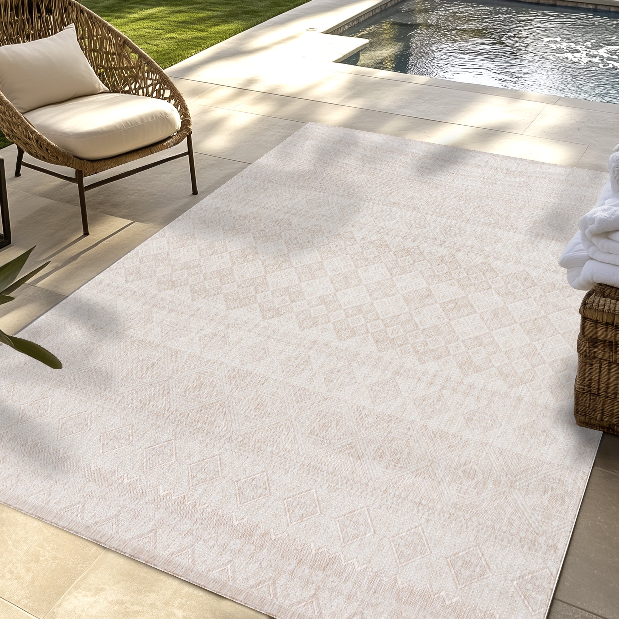 Savara Talina Indoor/ Outdoor Polypropylene Beige Flat Weave Area Rug, 6x9